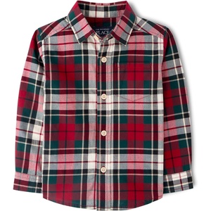 The Children’s Place,Baby Boys,and Toddler Poplin Long Sleeve Button Down Shirt,Ivory Plaid,18 Months,24 Months