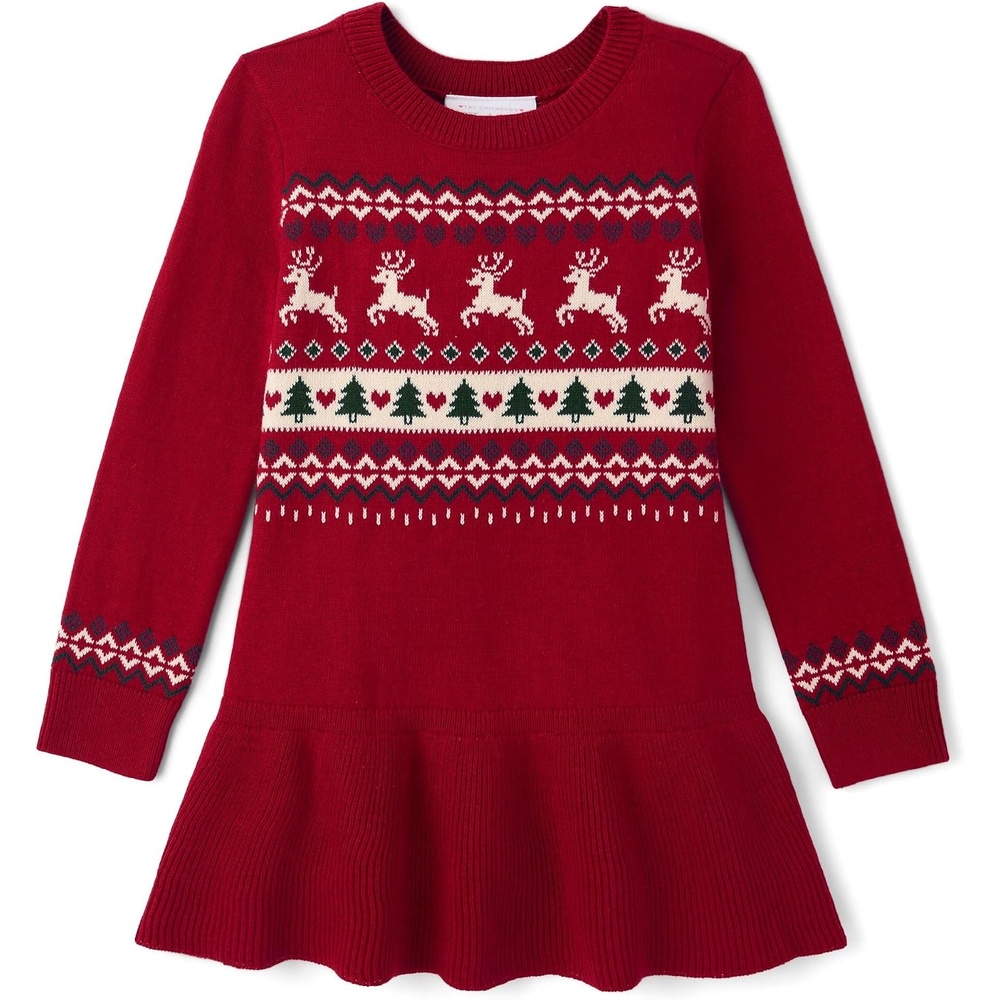 image:imageThe Childrens Place Baby Girls and Toddler Girls Long Sleeve Sweater DressRed Ochre Fairisle