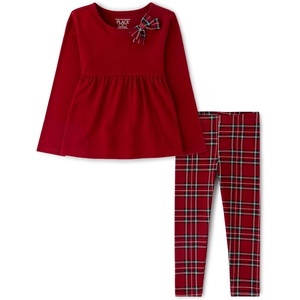 The Children’s Place Baby Girls’ And Toddler 2-piece Shirt and Pants Set(Red Ochre)