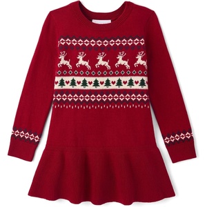 The Children’s Place Baby Girls’ and Toddler Girls’ Long Sleeve Sweater Dress(Red Ochre Fairisle)