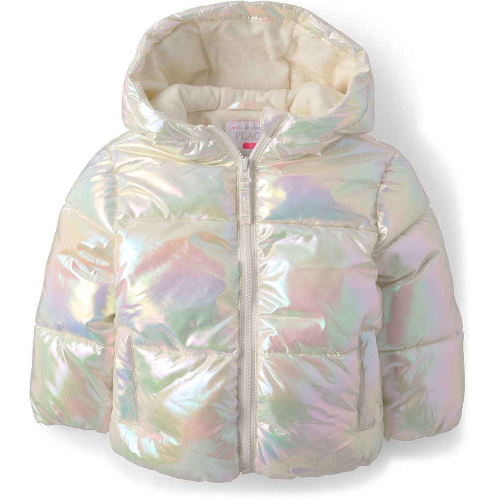 image:imageThe Childrens Place Baby Girls and Toddler Girls Medium Weight WindResistant WaterResistant Puffer JacketIridescent